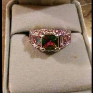 Princess cut mystic rainbow topaz ring size 8